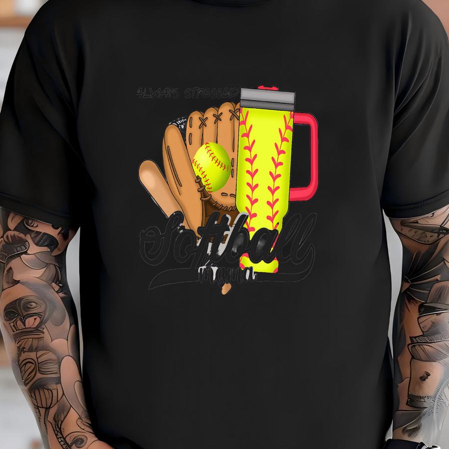 Softball Mama Dtf Transfer: Hot Mess, Always Stressed - Diy Sporty Tee T-shirt