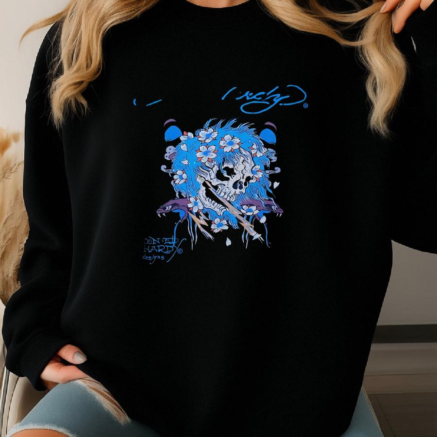 Don Ed Hardy Hoodie Sweatshirt Sweater Pullover Black Large Size Shirt American Tattoo Artist Designer Skull Snake Zipper Sweatshirt