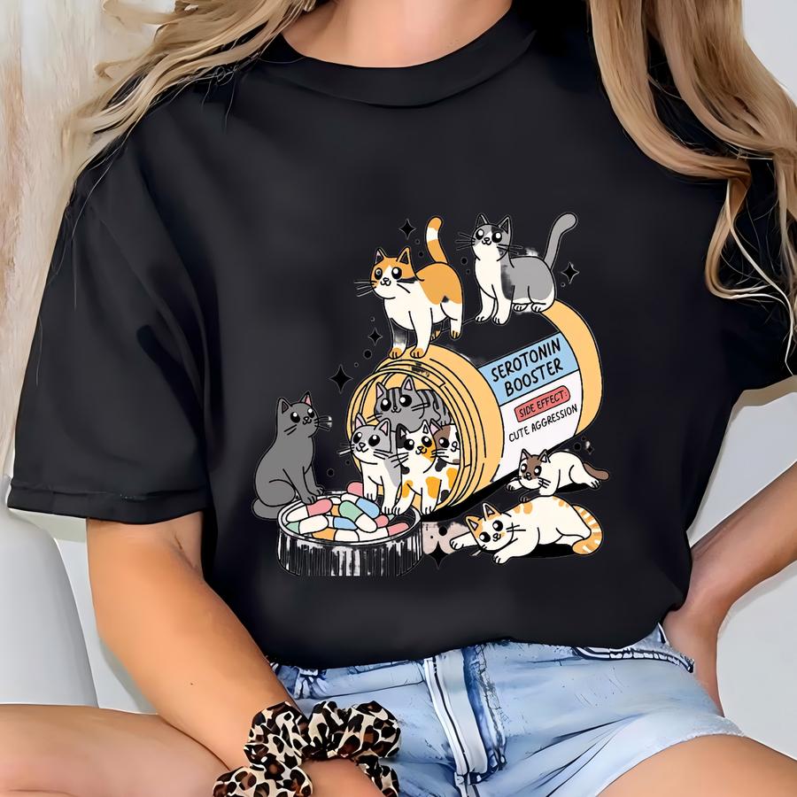 Retro Anpressant Cat Mom Sweatshirt, Cat Mom Shirt, Serotonin Booster Cats Shirt ,therapist Shirt ,cat Owner Gift ,mental Health Matter T-shirt