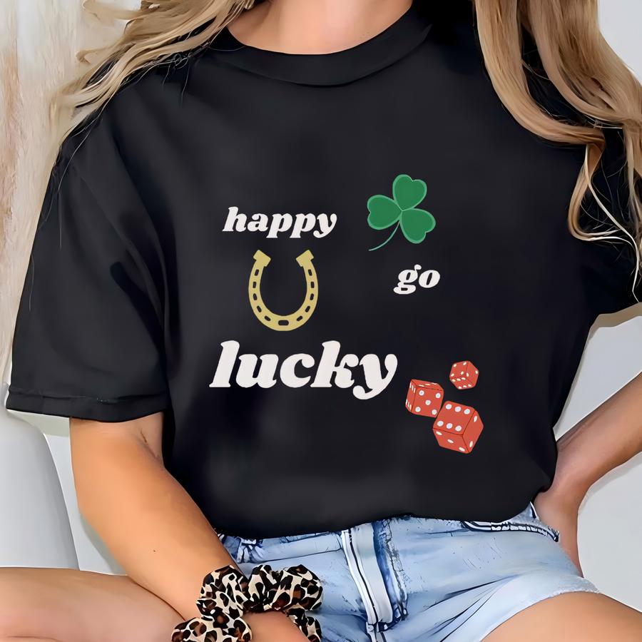 Happy Go Lucky Unisex Heavy Blend™ Crewneck Sweatshirt, Luck Sweater, St Patricks Day Outfits, Clover Pullover, Dice, Horses, Good Luck T-shirt