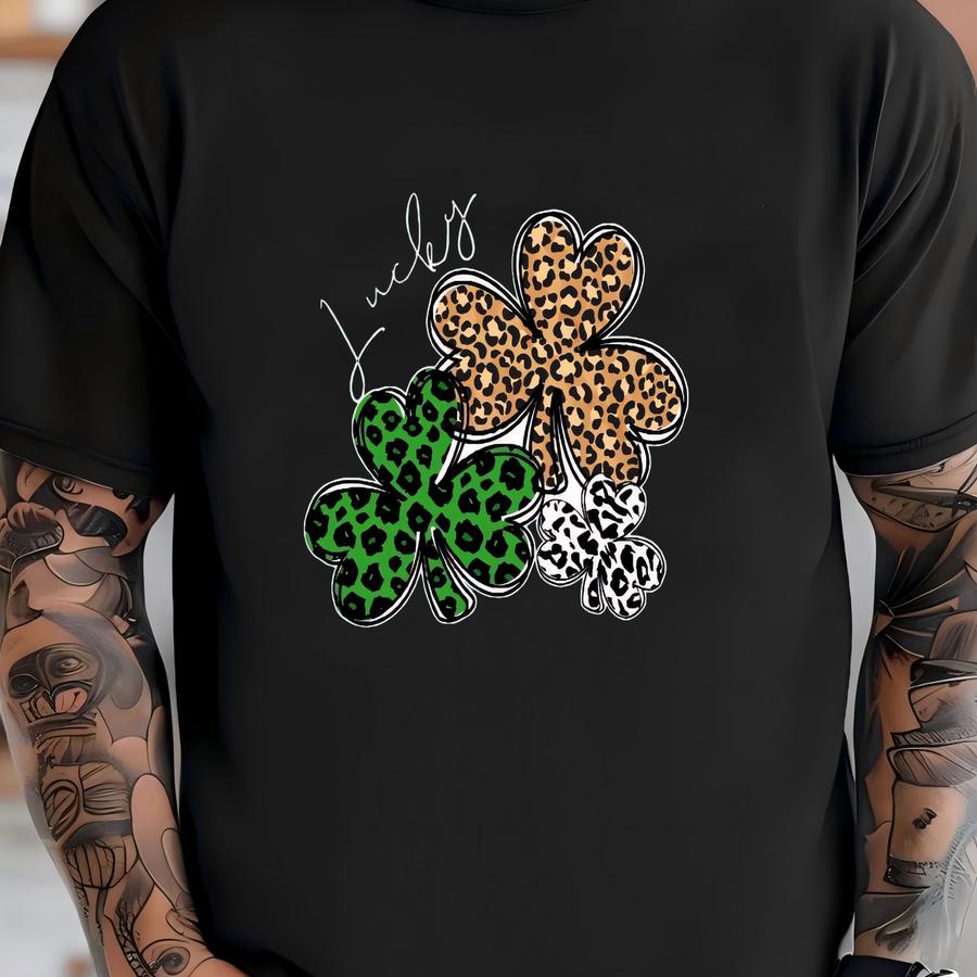 Leopard Lucky Shamrock Sweatshirt, Saint Patricks Day Gift T Shirt, Womens Lucky Clover Tshirt, St Paddys Day, Irish St Patricks Day Sweater T-shirt