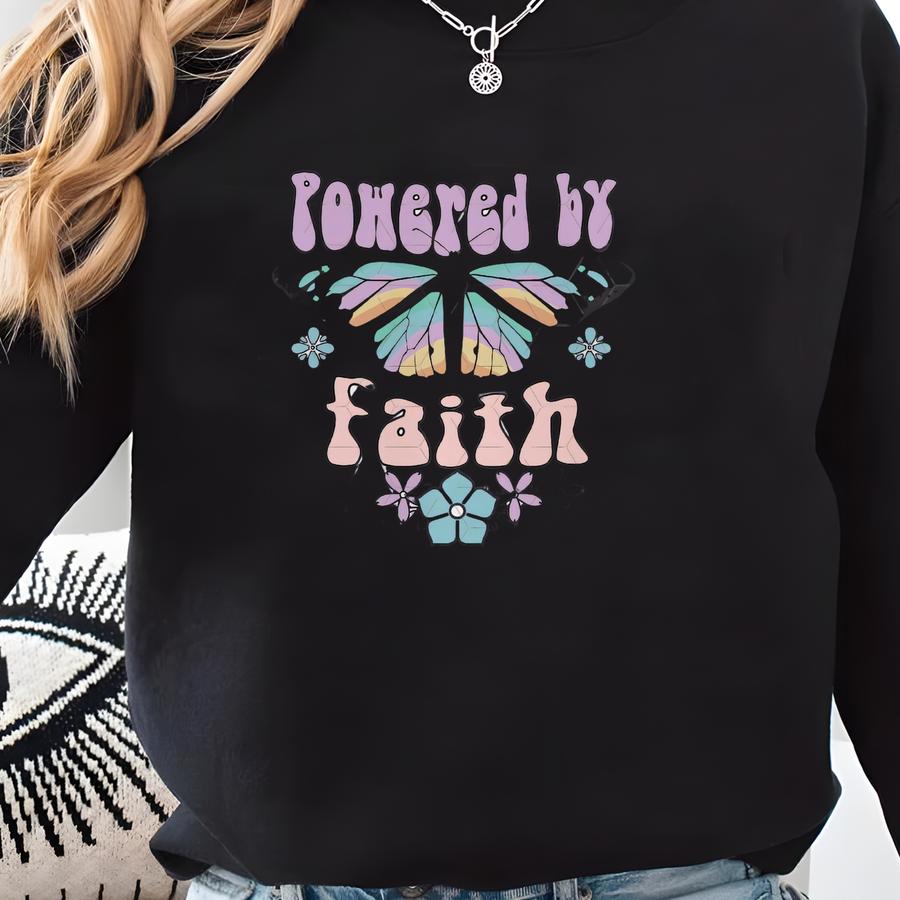 Graphic Powered By Faith Tee - Christian Shirt - Positive Shirt - Tees For Women- Oversized Shirts Women - Faith Tee Sweatshirt