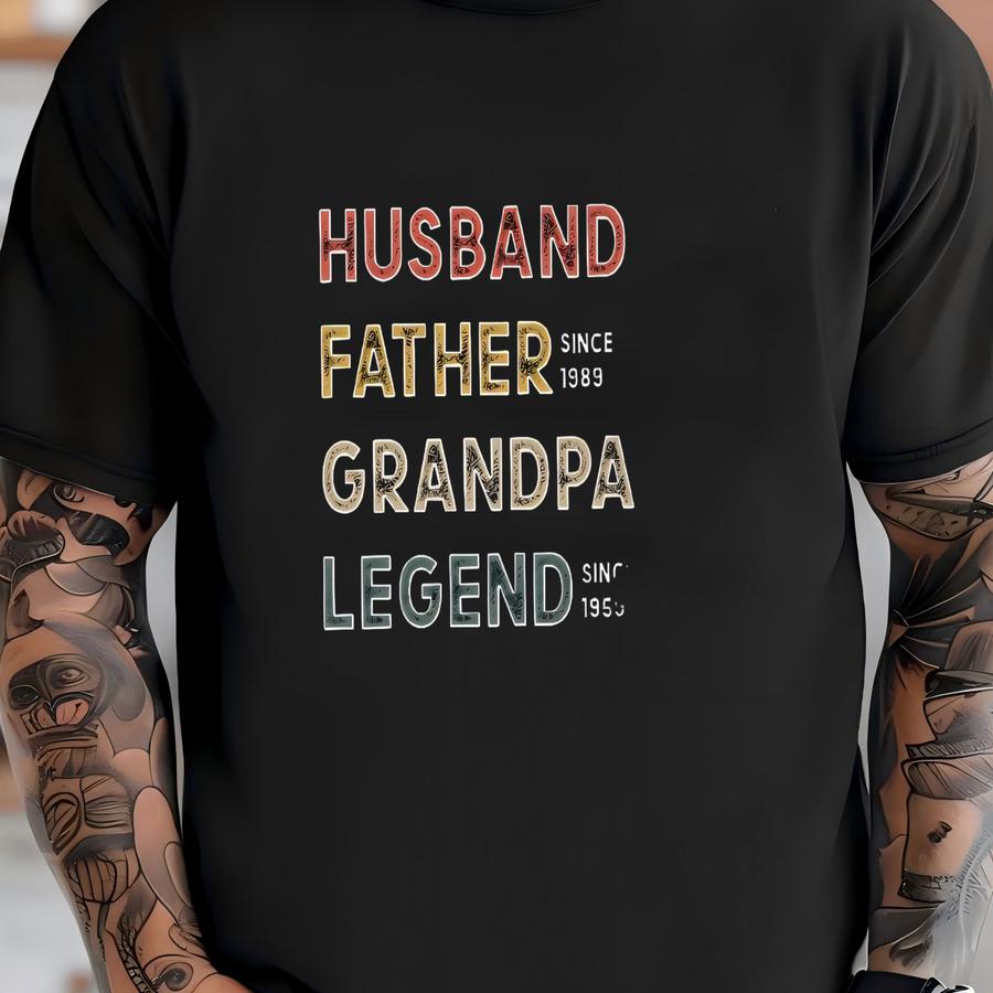 Personalized Husband Father Grandpa Legend Dates Sweatshirt, Father's Day Gift T Shirt, Cute Dad Grandpa Tshirt, Custom Dates For Papa Bday T-shirt
