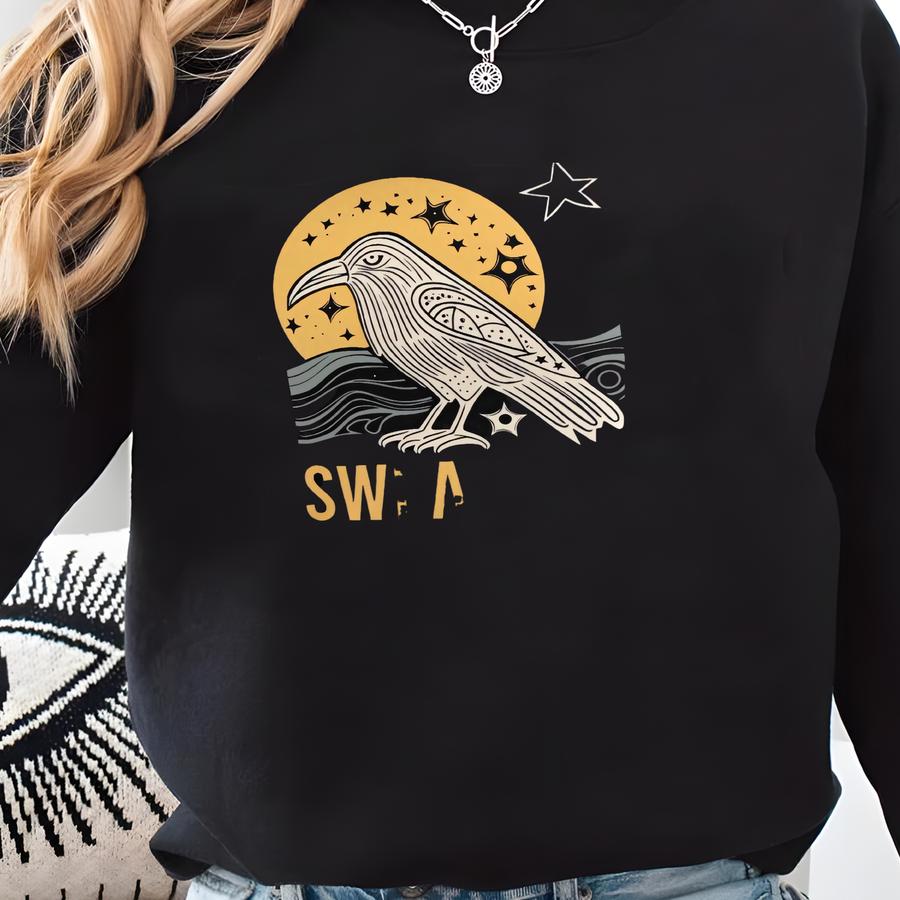 Funny Raven Swearing Helps Unisex Hooded Long-sve Tee, Crow Long Sve Shirt Sweatshirt