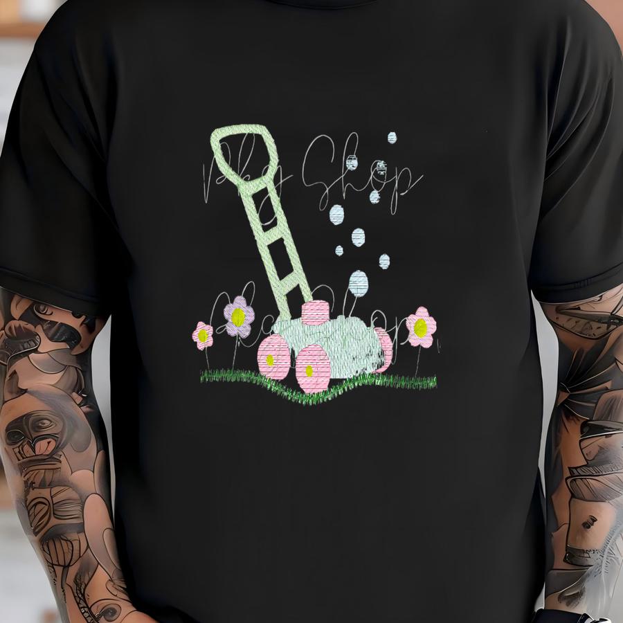 Bubble Mower With Flowers Top - Toddler Bubble Outfit - Personalized Name - Spring Ruffle Top T-shirt