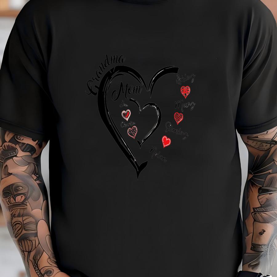 Custom Grandma Heart With Kids Name Sweatshirt, Mother's Day Gift T Shirt, Personalized Mom Love With Kid Names Tshirt, Mama Valentine Tee T-shirt