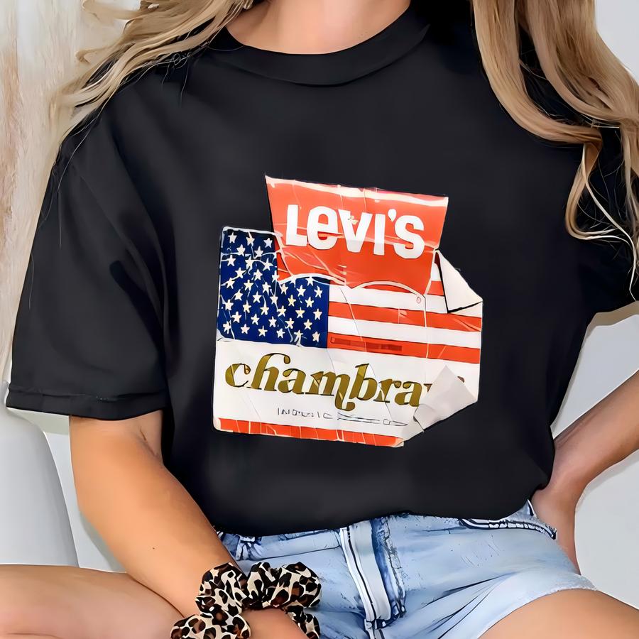 Vtg 70s Levi's 609 Big E Blue Chambray Flared Jeans Pants Deadstock Nwt W27 L31 T-shirt