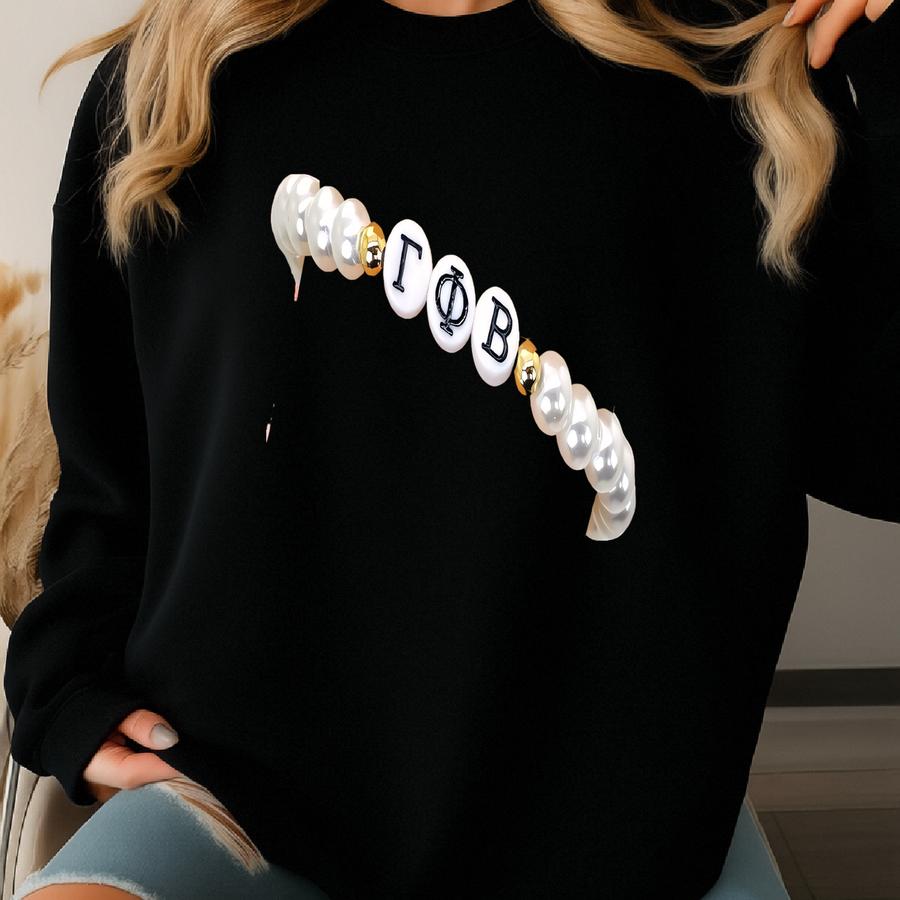 Gamma Phi Beta Pearl Bracelet, Custom Sorority Big Little Gifts, Personalized Greek Letter Jewelry Sweatshirt