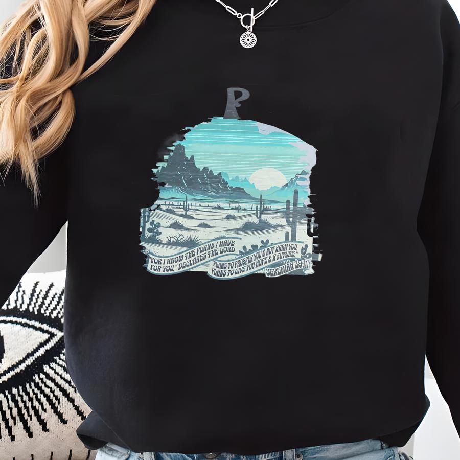 God's Plan Christian Sweatshirt: Vintage Boho Desert Graphic Sweatshirt