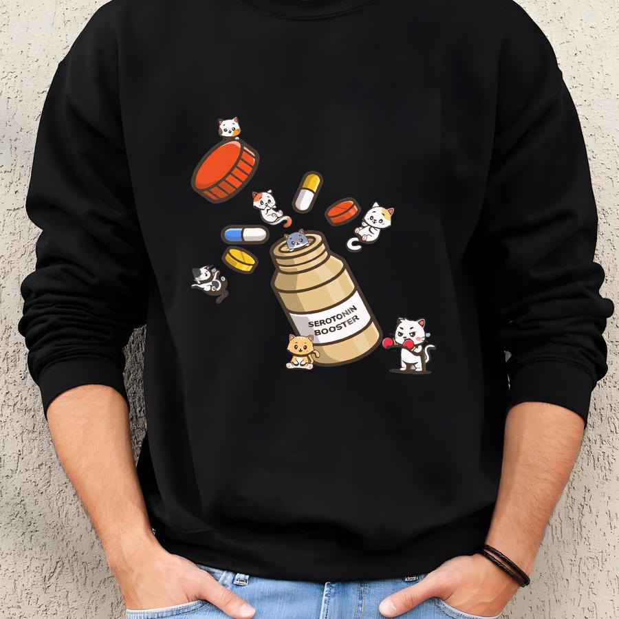 Serotonin Booster Cat Sweatshirt, Cat Mom Sweatshirt, Cat Lover Sweatshirt, Mental Health Hoodie, Cat Person Gift, Gift For Her Sweatshirt