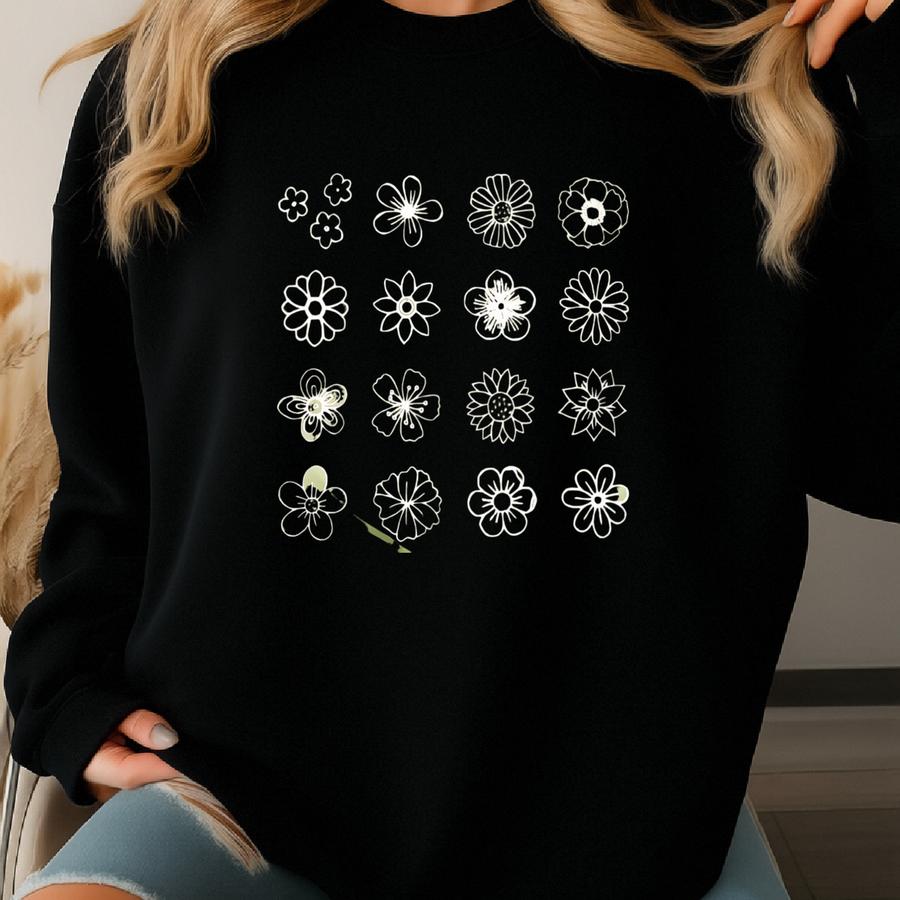 Flower Shirt, Cute Summer Shirt For Women, Flower Doodles, Teacher Shirt, Spring Vibes Tee Sweatshirt