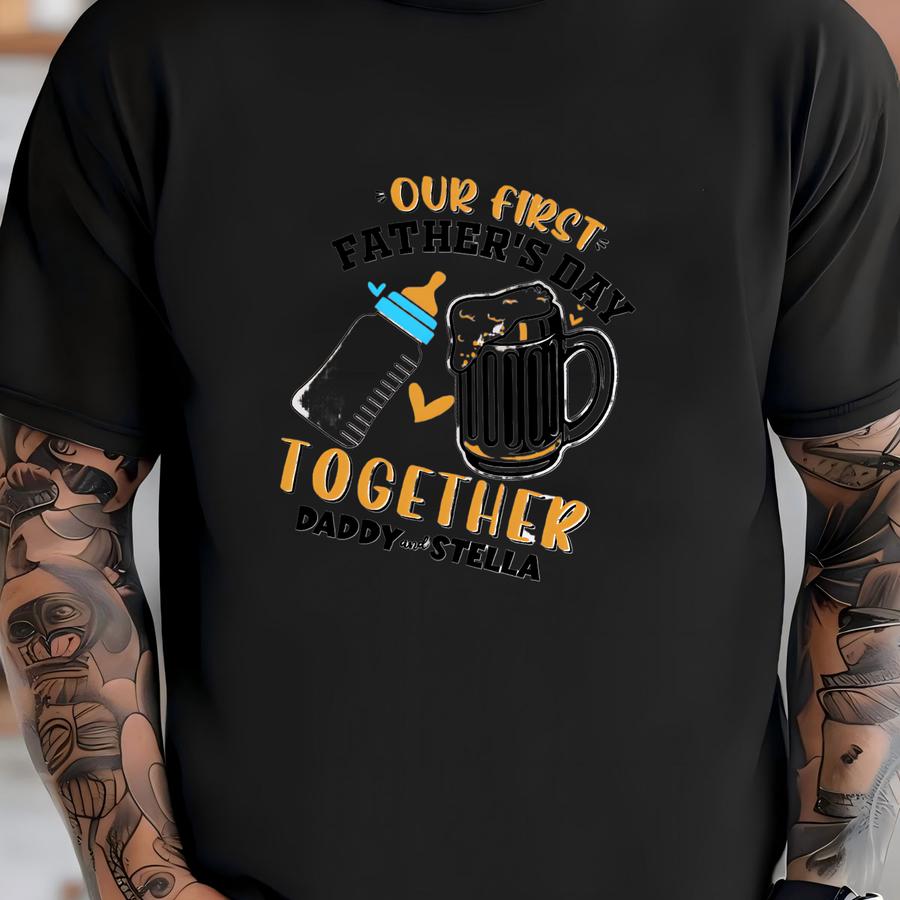 First Father's Day T Shirts, Father's Day Gift Tshirt, Custom Name Tee, Our First Fathers Day Matching Tshirts,cute Matching Father Baby Set T-shirt