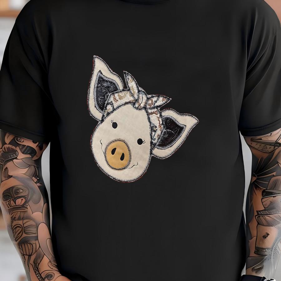 Boho Pig Applique Tee, Boho, Pig Shirt, Boho Pig, Women's Gift, Girl Gift, Farm, Farm Animal, Pig, Western Shirt, Tooled Leather T-shirt