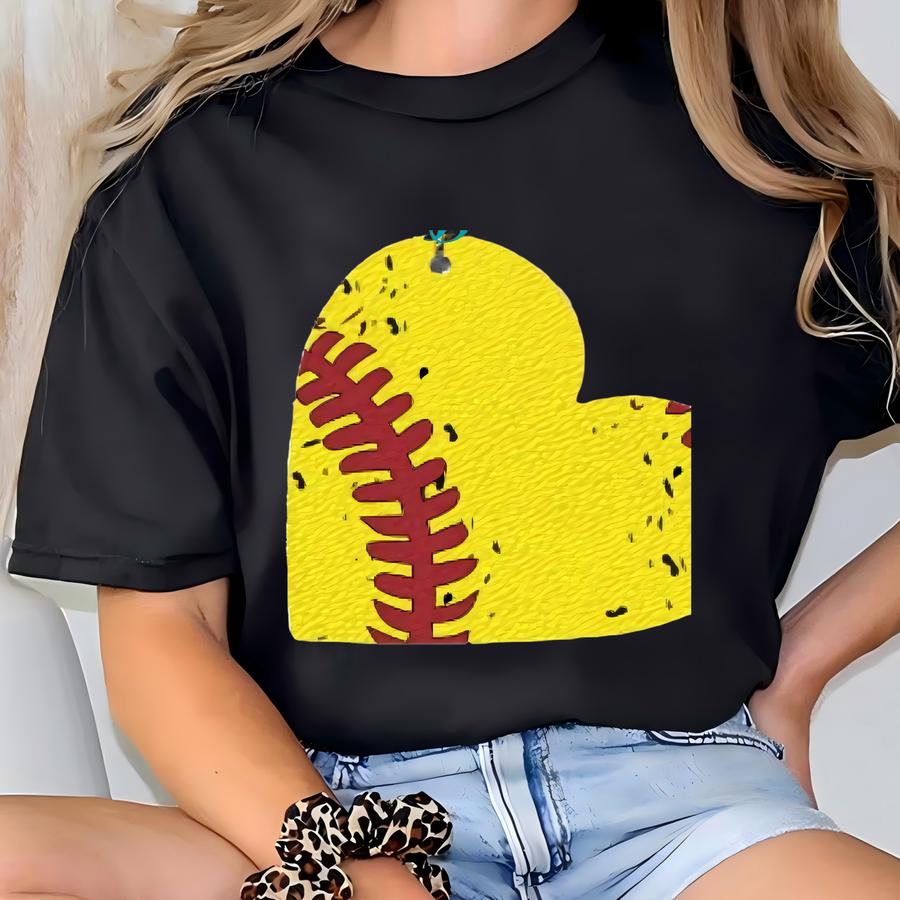 Softball Distressed Heart Earrings T-shirt