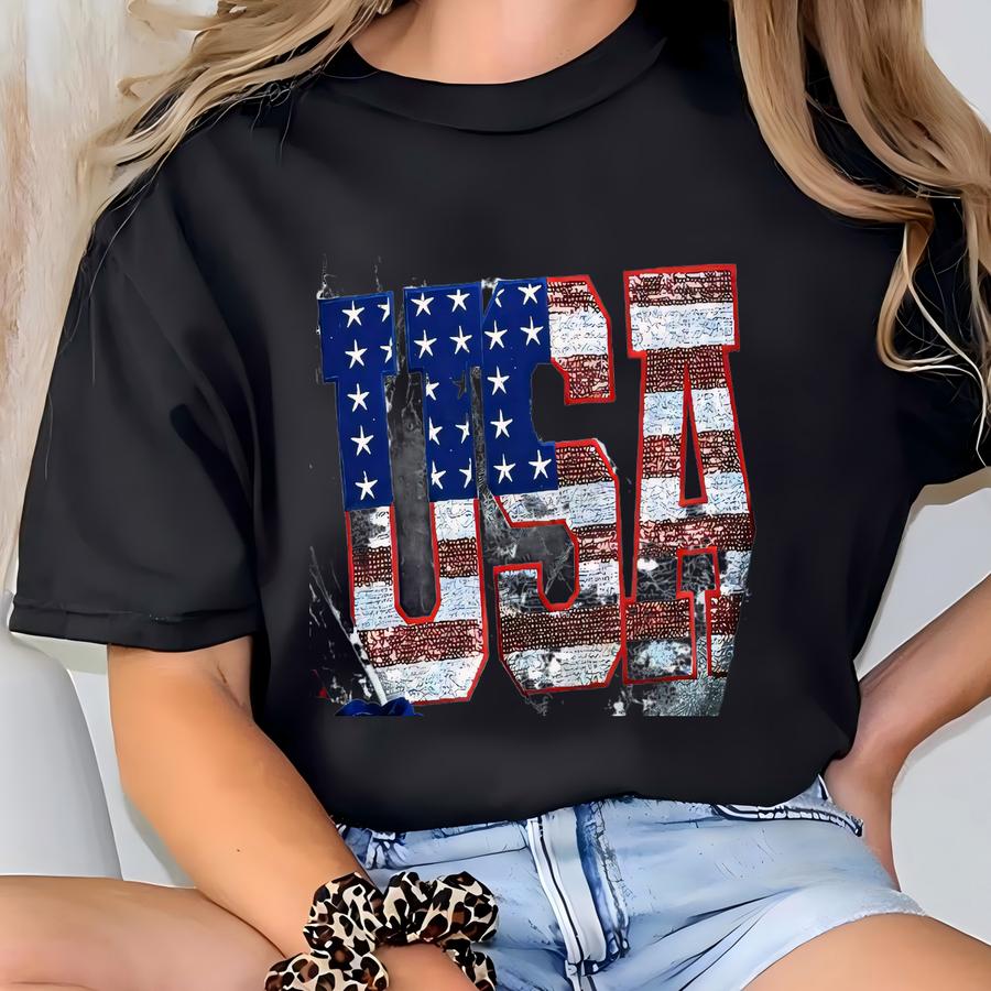 Usa Sequins Chenille Patch Shirt - 4th Of July - Independence Day - Sequins Patch - Patriotic Shirt - Memorial Day Shirt - Women's Hoodie T-shirt