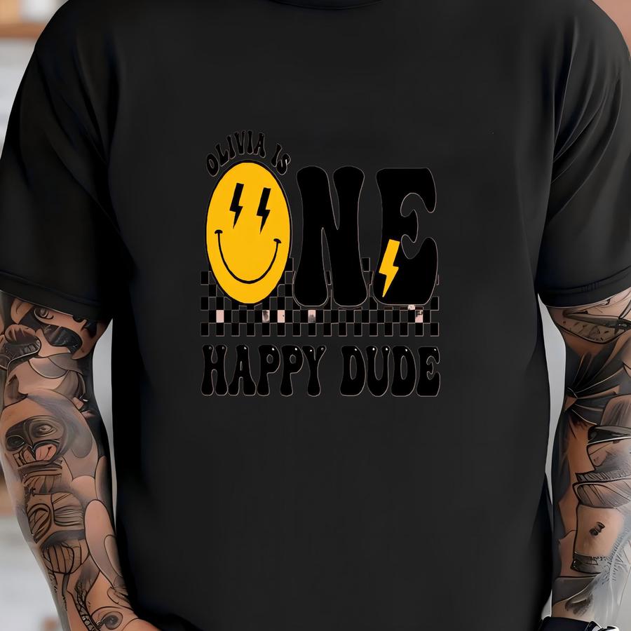 Custom One Happy Dude Birthday Bay Romper Sweatshirt, Face Birthday Romper, 1st Birthday Bodysuit, Birthday Gift T-shirt
