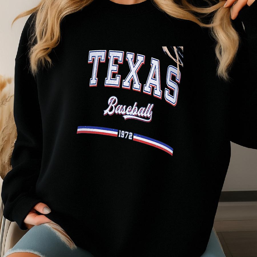 Texas Baseball Sweatshirt, Vintage Baseball Texas Crewneck, Texas Baseball Fan Gift, Retro Texas Baseball Sweater, Texas Apparel, Unisex Sweatshirt