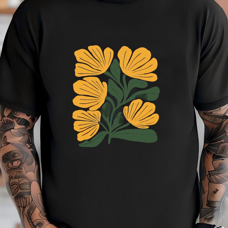 Yellow Flowers Bella + Canvas Hoodie: Modern Floral Design T-shirt