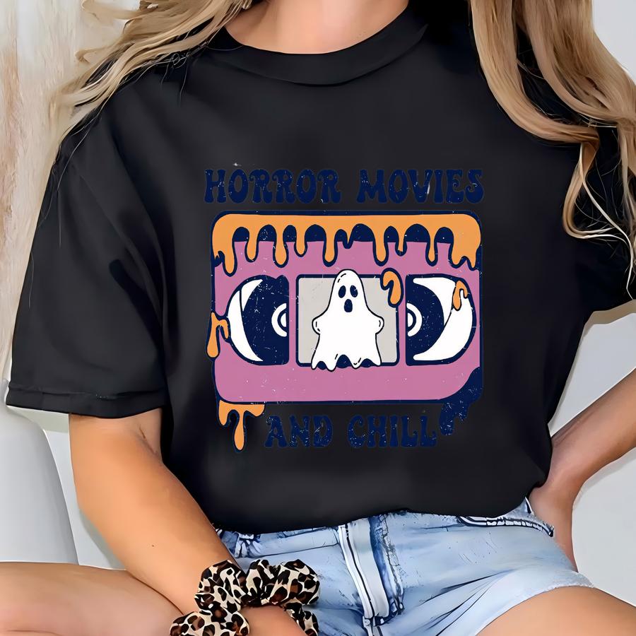 Horror Movies And Chill Sweatshirt, Halloween Shirt, Halloween Sweatshirt, Pumpkin Shirt, Ghost Shirt,fall Shirt, Retro Ghost,halloween Gift T-shirt
