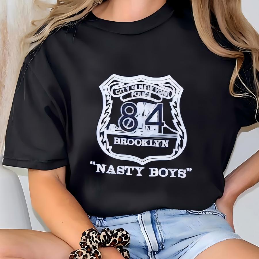 Vintage Brooklyn Nasty Boys Sweatshirt Brooklyn Pullover Sweater Brooklyn Crewneck Jumper Brooklyn Nasty Boys Logo Graphic Navy Blue T-shirt