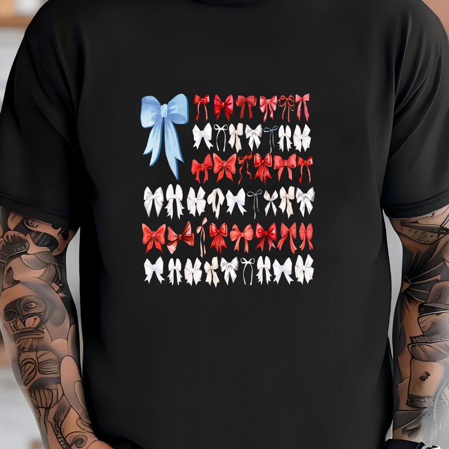 Coquette 4th Of July Hoodie: Bow American Flag T-shirt