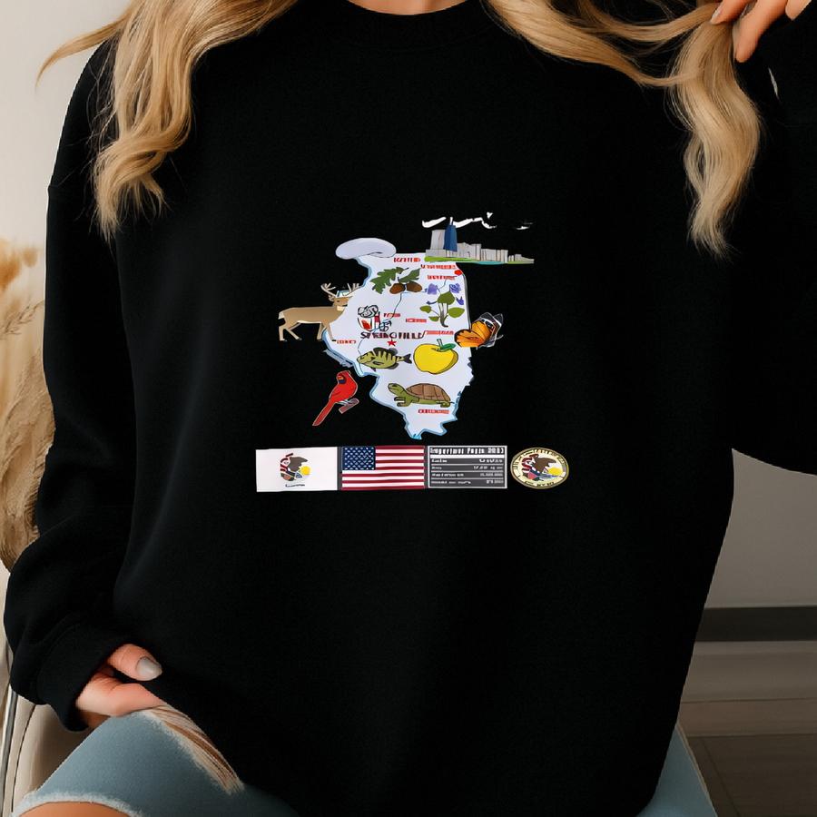 Illinois State Map - Unisex Sweatshirt, Art Print, Sweatshirt, Hoodie, Shirt, T Shirt, T-shirt, Tee, Gift, Vintage Shirt Sweatshirt