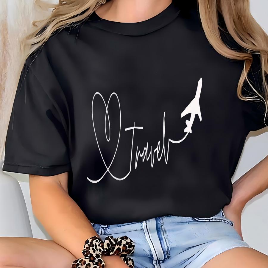Let's Travel Shirt, Travel Lover Gift, Travel Plane Tee, Heart Vacation Tshirt T-shirt