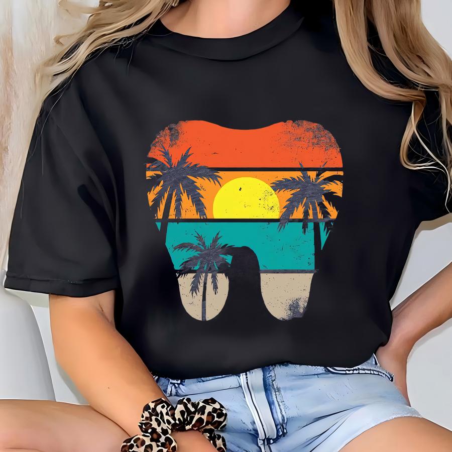 Vintage Dentist Tooth Shirt, Sunset Palm Beach Dental Shirt, Dental Hygienist Gift, Tooth Shirt, Cute Dentist Gift, Dental Assistant Gift T-shirt