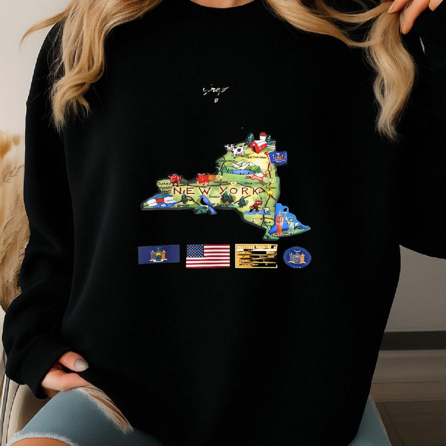 New York State Map - Unisex Sweatshirt, Art Print, Sweatshirt, Hoodie, Shirt, T Shirt, T-shirt, Tee, Gift, Vintage Shirt Sweatshirt