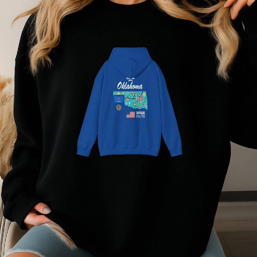 Oklahoma State Map - Unisex Hooded Sweatshirt, Art Print, Sweatshirt, Hoodie, T Shirt, T-shirt, Tee, Gift, Vintage, Unisex Hoodie Sweatshirt