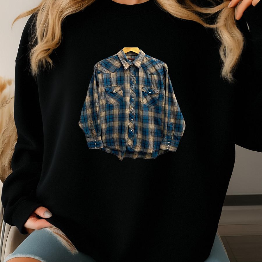 Vintage 00s Green Colour Checkered Western Shirt Size Large  Pearl Snap Button Long Sve Western Shirt Sweatshirt