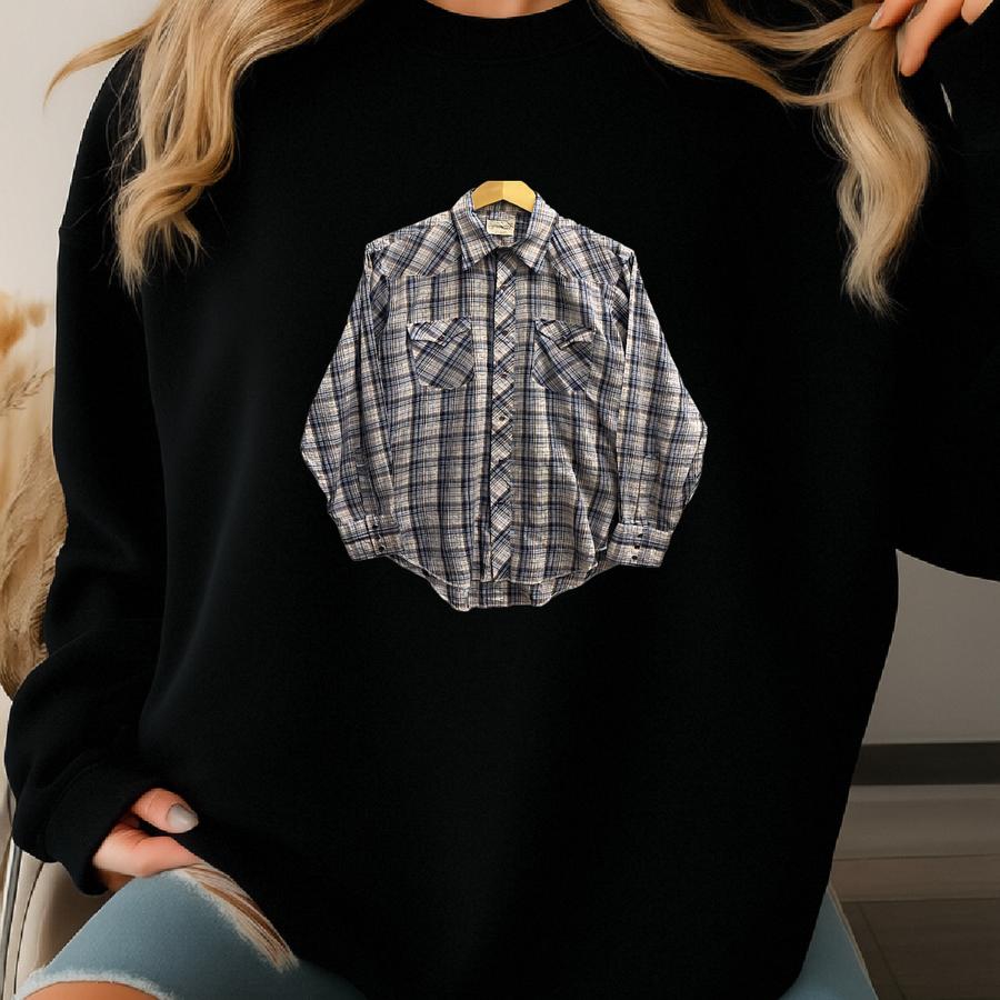 Vintage 00s Multi Colour Checkered Western Shirt Size  Pearl Snap Button Long Sve Western Shirt Sweatshirt