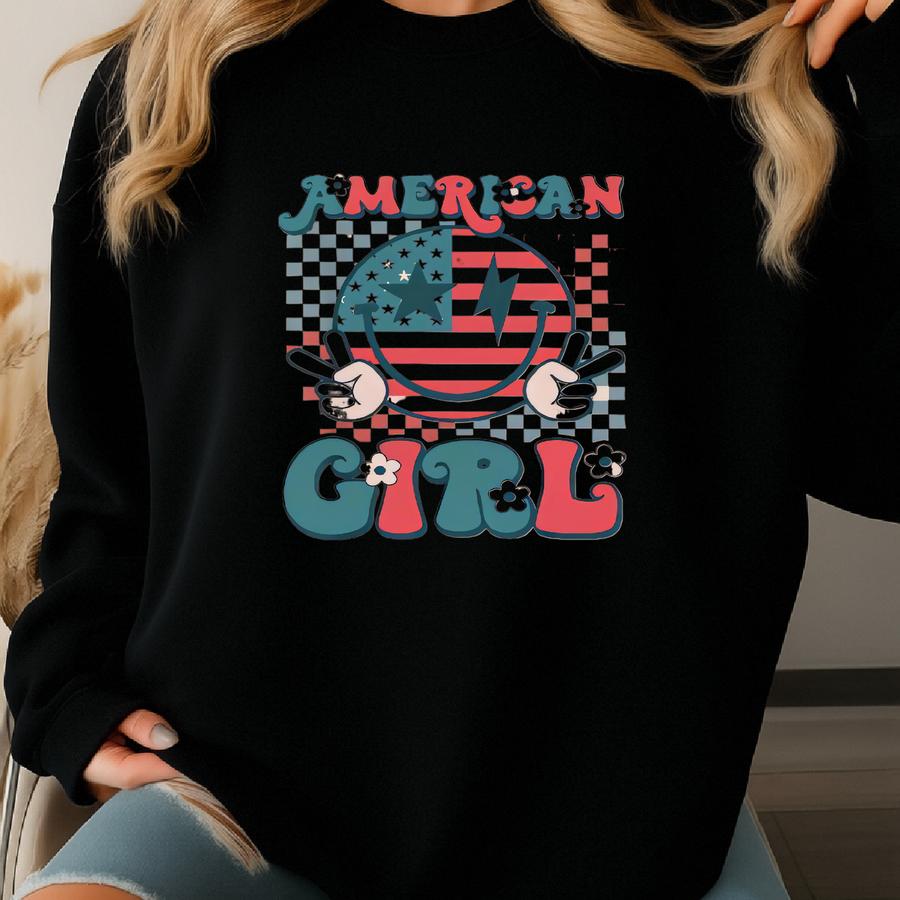 Custom American Girl Romper Sweatshirt, Usa Baby Romper, Independence Day Baby Girl , Matching Baby Outfits, Cute Fourth Of July Baby Sweatshirt