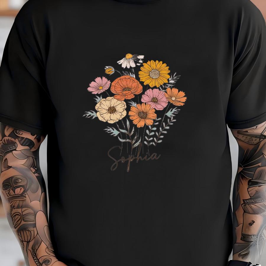 Custom Wild Flowers Romper Sweatshirt, Floral Baby Romper, Custom Name Newborn Clothes, Baby Shower Gift, Birthday Gift, Cute Baby  T-shirt