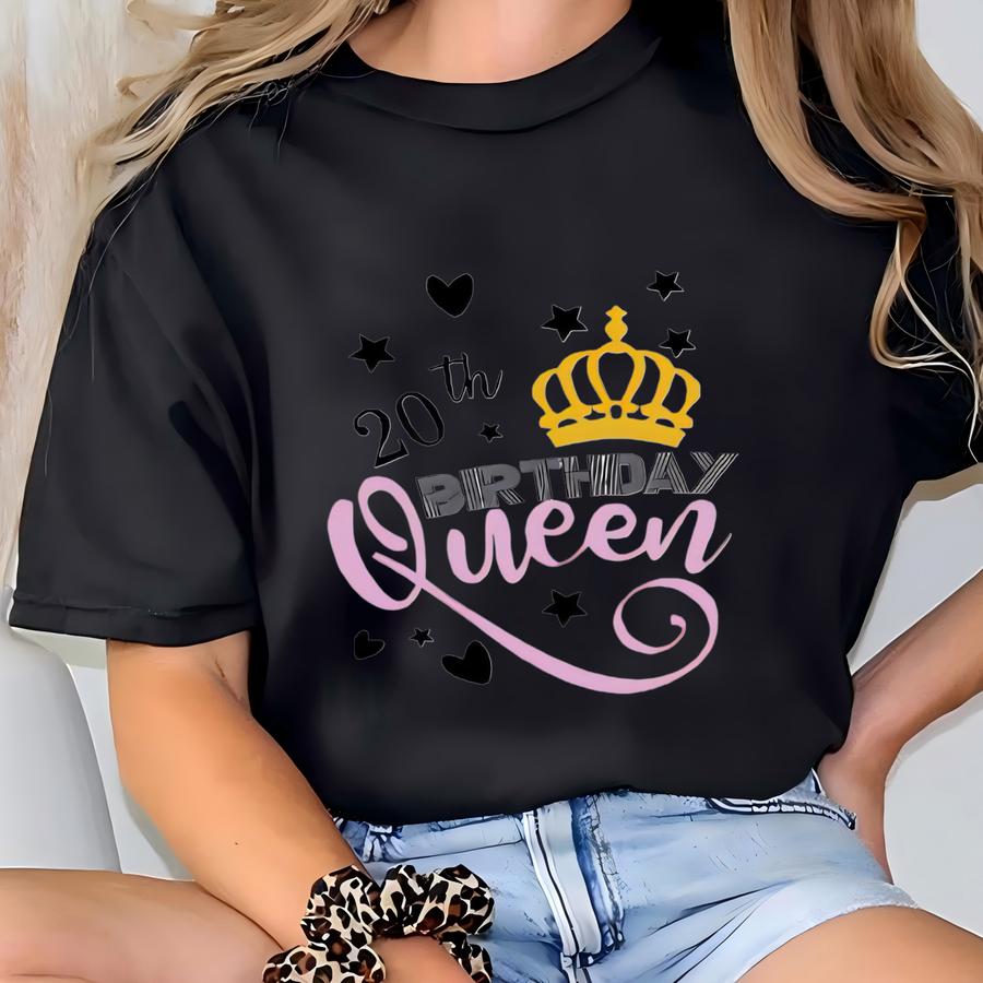 Custom Birthday Queen Crew Hoodie: Personalized 20th Birthday T-shirt