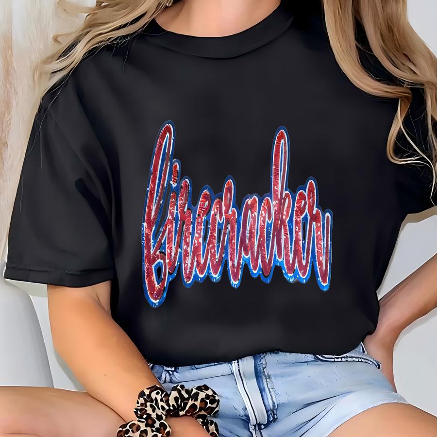 Firecracker Sequins Patch Shirt - 4th Of July Shirt - America Shirt - America Flag Shirt - 4th Of July - Independence Day - Chenille Patch T-shirt