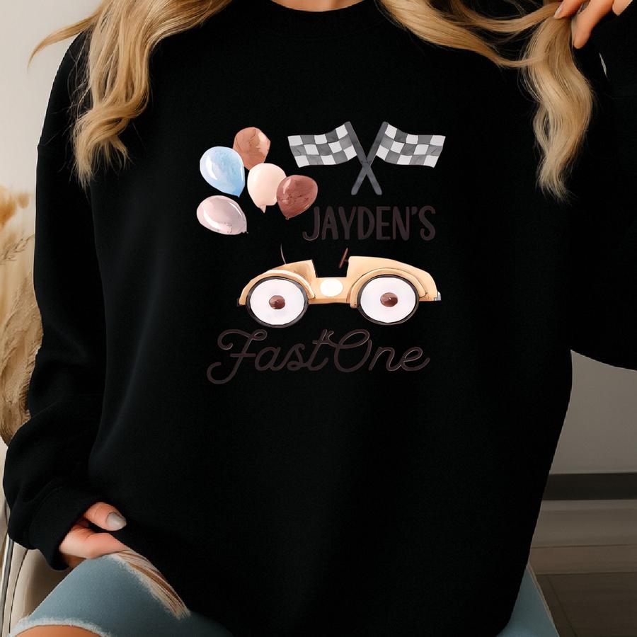 Fast One Baby Sweatshirt Romper, Custom Baby Name Romper, First Birthday Bodysuit, Race Car Birthday, Infant Clothing Sweatshirt