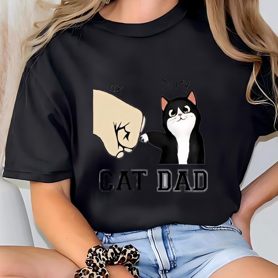 Cat Dad Fist Bump Shirt, Best Cat Dad Ever Hoodie, Personalized Cat Dad Shirt, Fist Bump With Custom Cat Name, Father’s Day Gift T-shirt