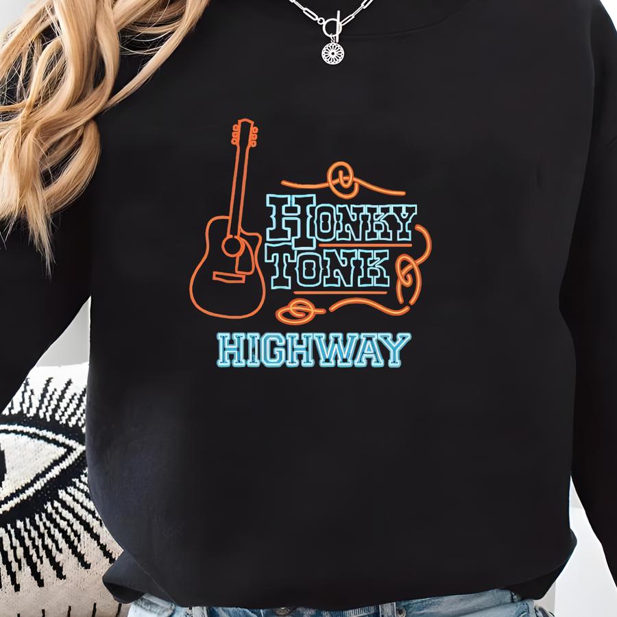 Honky Tonk Highway Unisex Tee, Cute Country Style Concert Southern Graphic Tee, Country Music Shirt Sweatshirt