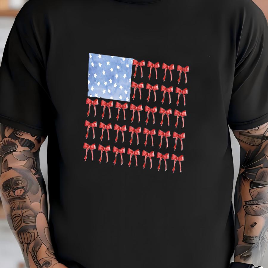 Coquette 4th Of July Shirt, Bow American Flag Hoodie, Usa Shirt, Retro 4th Of July Tee, Summer 4th Of July Shirt, Coquette Bow Tee T-shirt