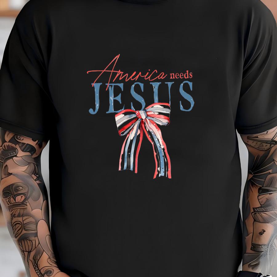 America Needs Jesus Shirt: Patriotic Bow Coquette Tee T-shirt