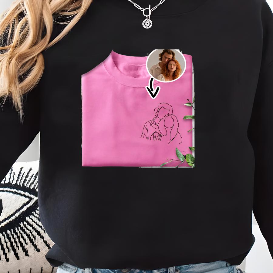 Custom Portrait Photo Tee Shirt, Personalized Picture Outline Sweatshirt, Customized Boyfriend Birthday Surprise, Girlfriend Outline T-shirt Sweatshirt