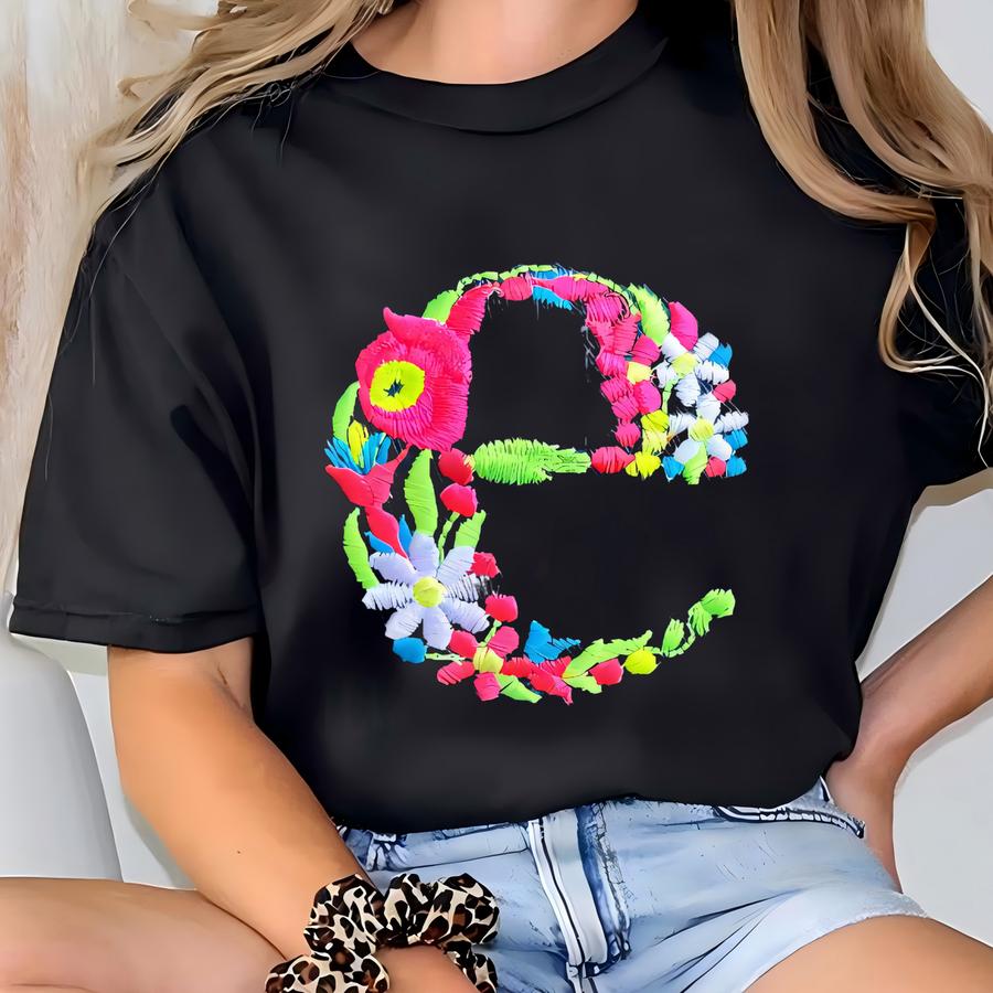 Floral Initial Hat, Dainty Flowers Hat, Custom Flower Cap, Nature Lover Gift T-shirt