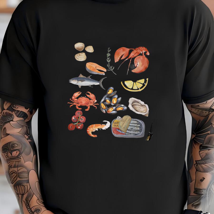 Seafood Baby Tee, Crab Lobster Baby Tee, Sardines Clams Fish, Ocean Baby Tee, Y2k Shirt, Girly Shirt, Soft Girl Era, Summer Tee, Cool Girl T-shirt