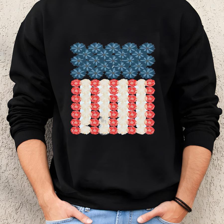 Floral American Flag Tee - Patriotic Bella Canvas Shirt Sweatshirt
