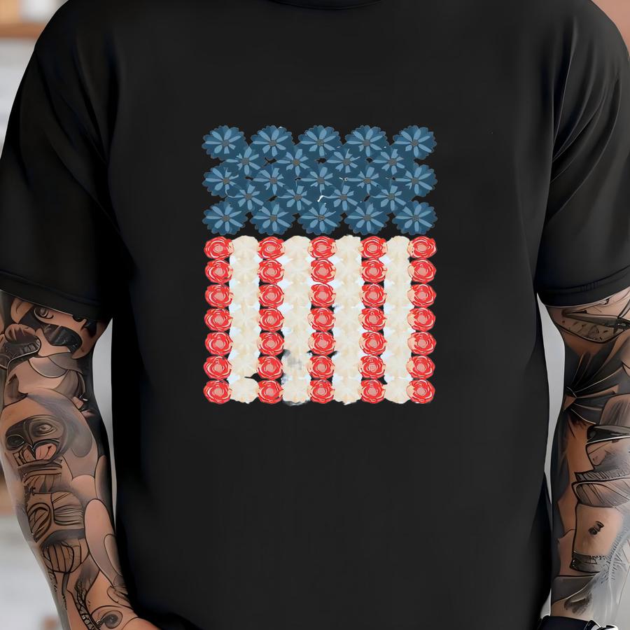 Floral American Flag Tee - Patriotic Bella Canvas Shirt T-shirt