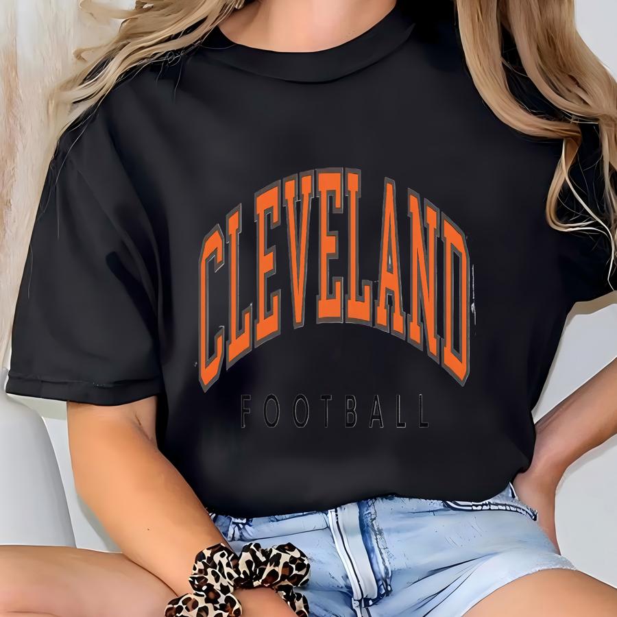 Cleveland Football Crewneck For Her, Cleveland Football Vintage Sweater, Cleveland Football Men's Sweatshirt, Retro Football Gift For Him T-shirt