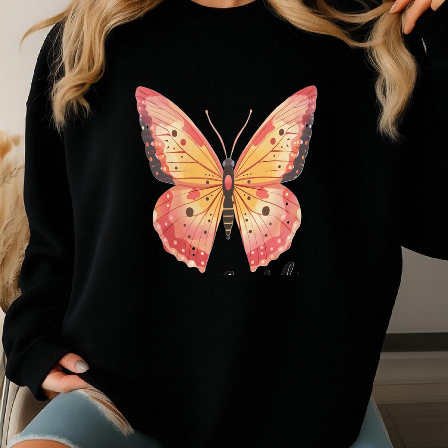 Yellow Butterfly Mug, Custom Name Butterfly Mug, Cute Butterfly Mug,butterfly Lover Gift,personalized Mug,aesthetic Mug 11oz, 12oz, 15oz Mug Sweatshirt