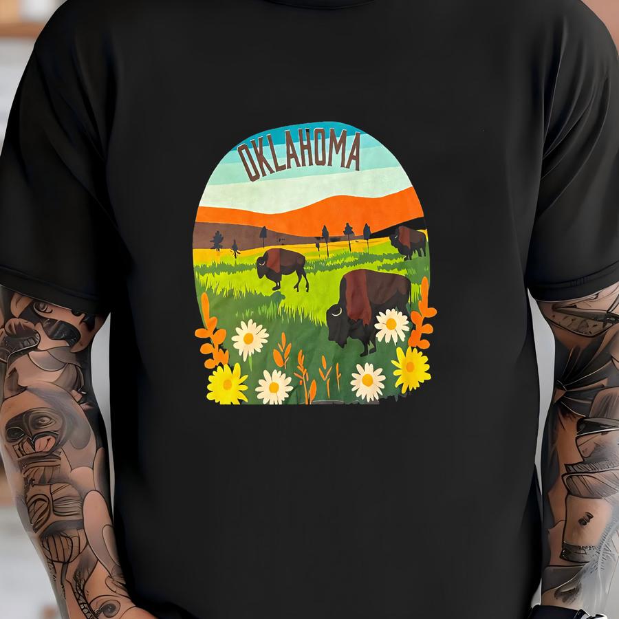 Oklahoma Bison Prairie Blossom Unisex Hoodie, Oklahoma Home Tee, Oklahoma Travel Gifts, Us States Shirt T-shirt