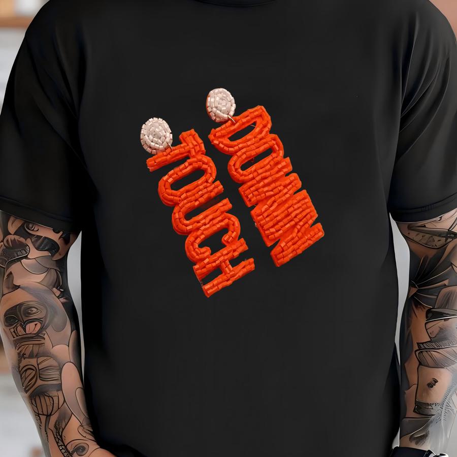 Orange Football Season Game Day Earrings, Hand Beaded Earrings T-shirt